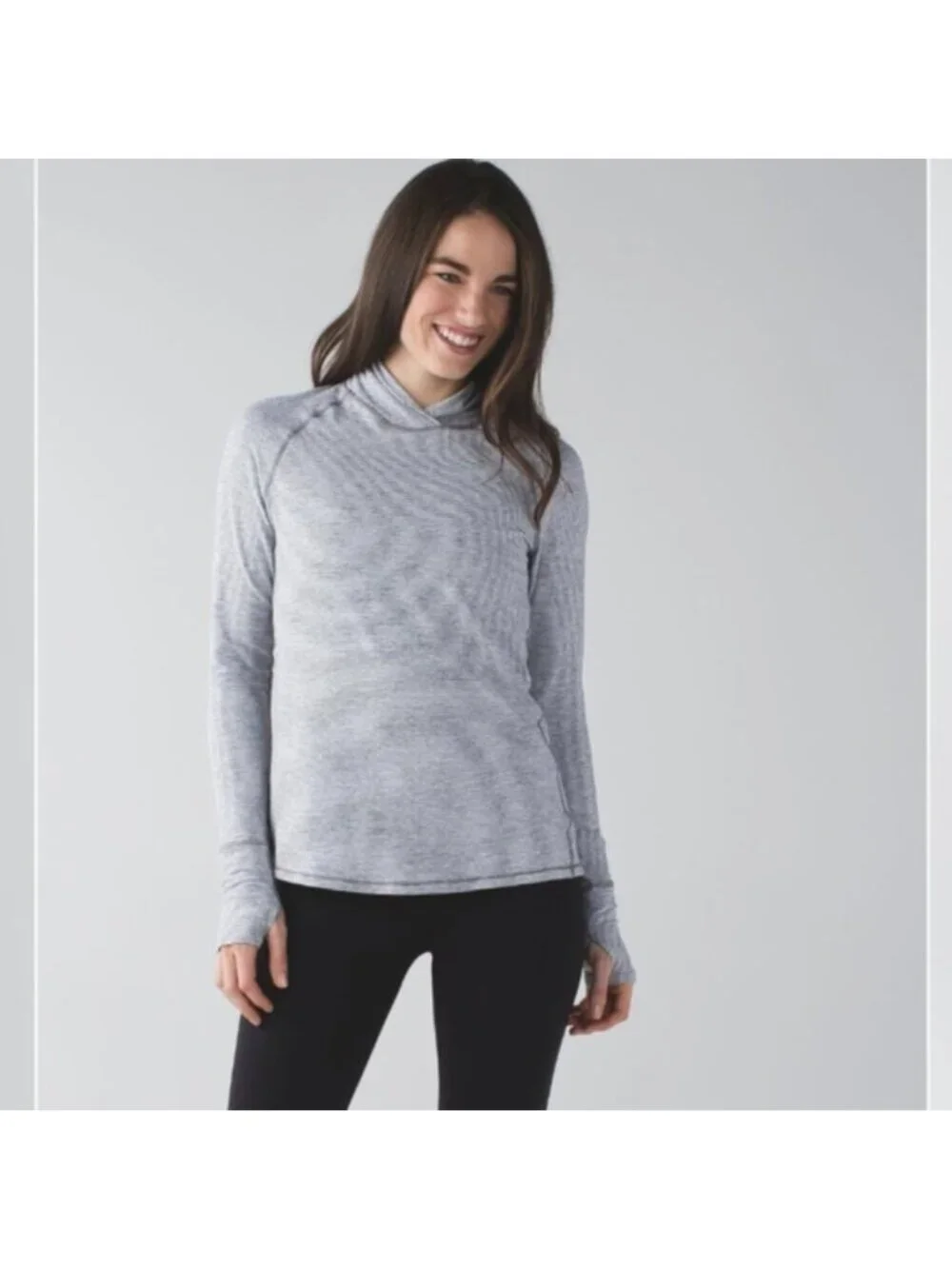 Lululemon Warm Your Core Long Sleeve Tee Tonka Stripe Heathered Slate White